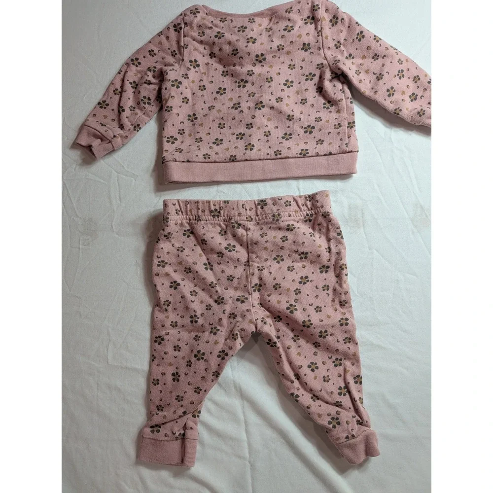 Carters Baby Girls 6M Pink Floral Leopard Ruffle Sweatshirt and Joggers Set